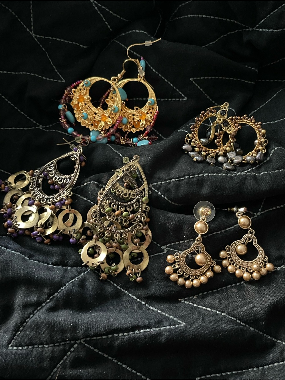 Gold-Tone Multi Earrings Set with Turquoise & Pearl Accents - includes all 5